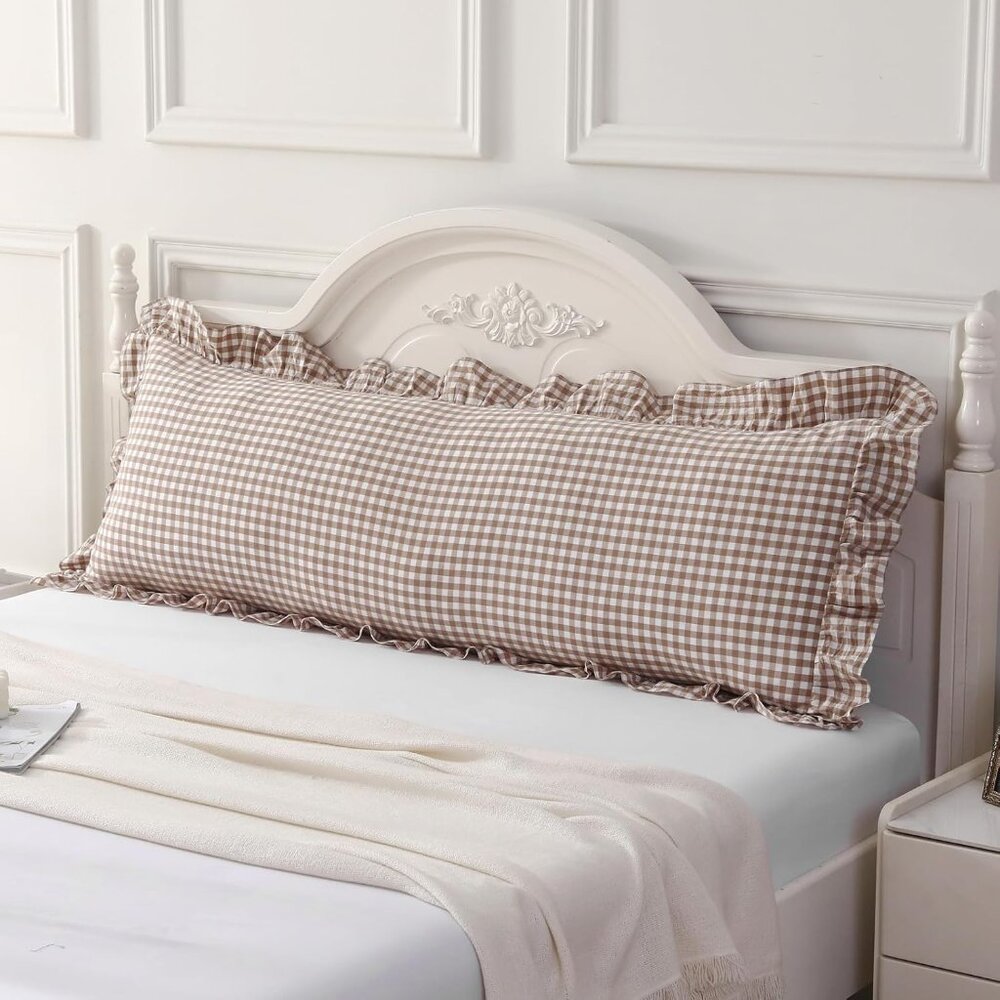 Soft Cotton Plaid Body Pillow Cover - Taupe 20"x54", Ideal for Seasonal Decor